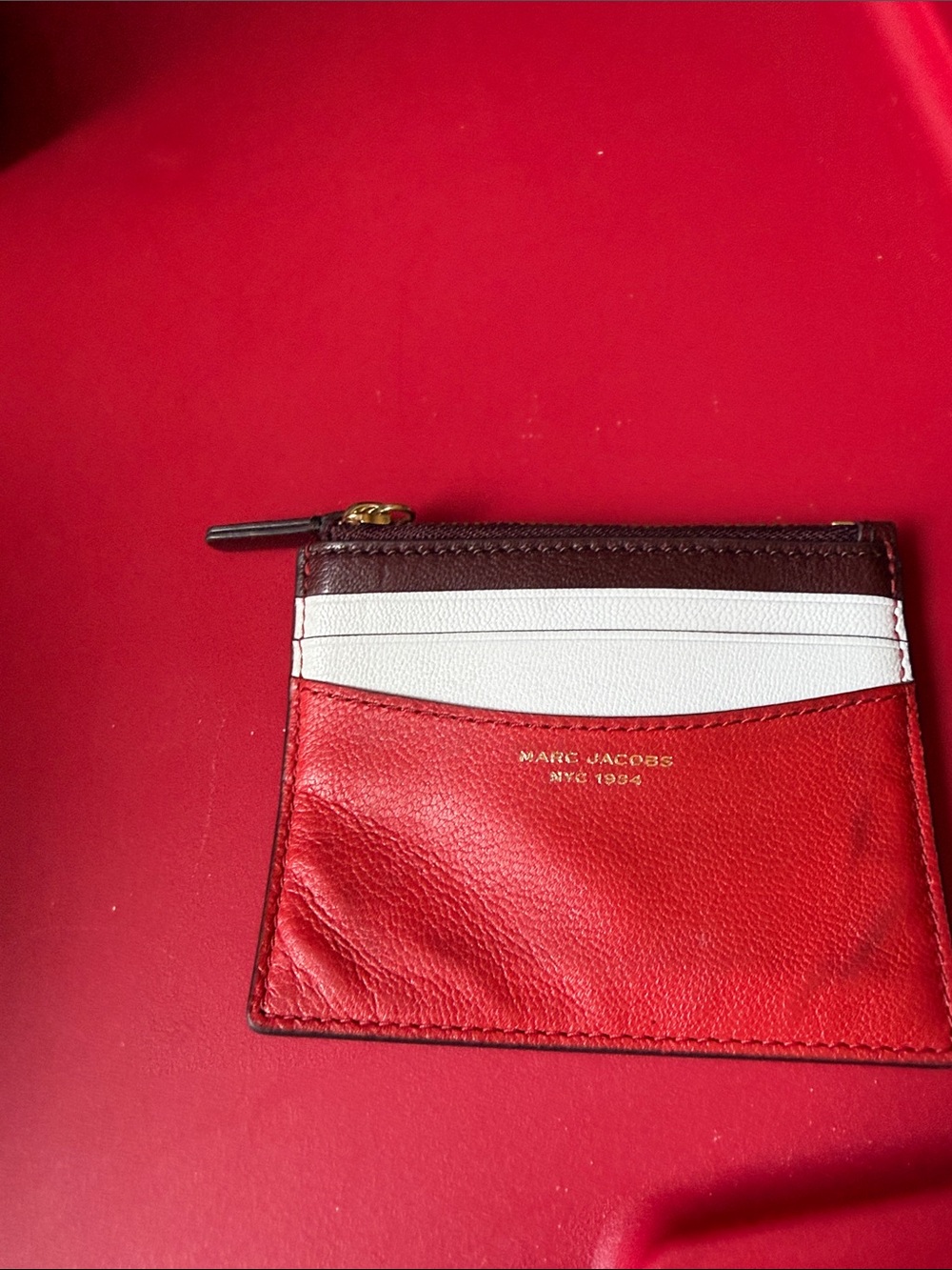 Marc Jacobs Red White Brown Leather Card Pocket